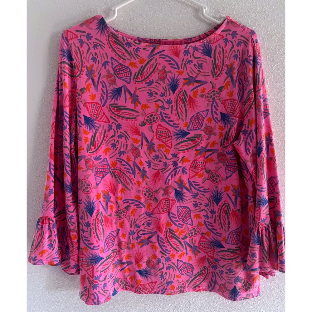 Fresh Produce Top Womens Small Pink 3/4 Sleeve‎ Beachy Coastal Summer Cotton